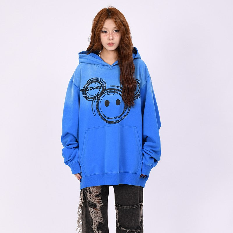 Bear Gradient Tie-Dye Hooded Sweatshirt for Men and Women Pullover Oversize