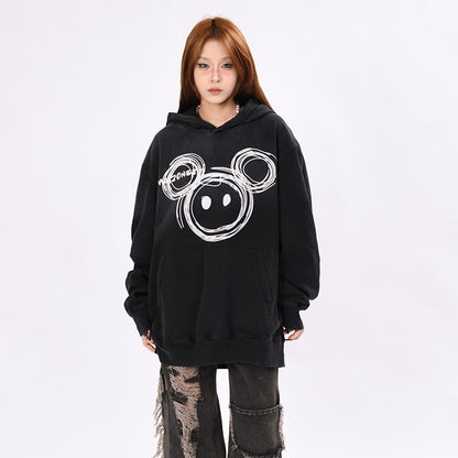 Bear Gradient Tie-Dye Hooded Sweatshirt for Men and Women Pullover Oversize