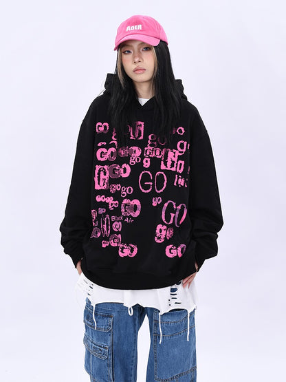 Hoodies Letter Graffiti Design Hooded Sweater for Men and Women Pullover Top