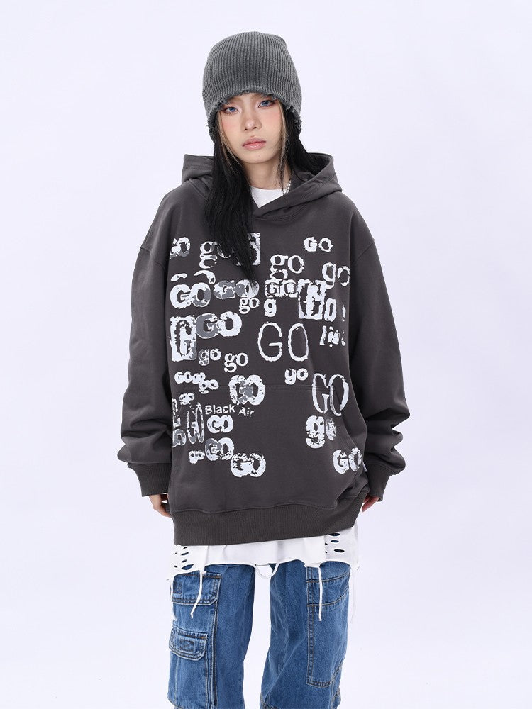 Hoodies Letter Graffiti Design Hooded Sweater for Men and Women Pullover Top