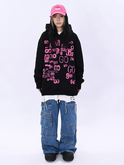 Hoodies Letter Graffiti Design Hooded Sweater for Men and Women Pullover Top