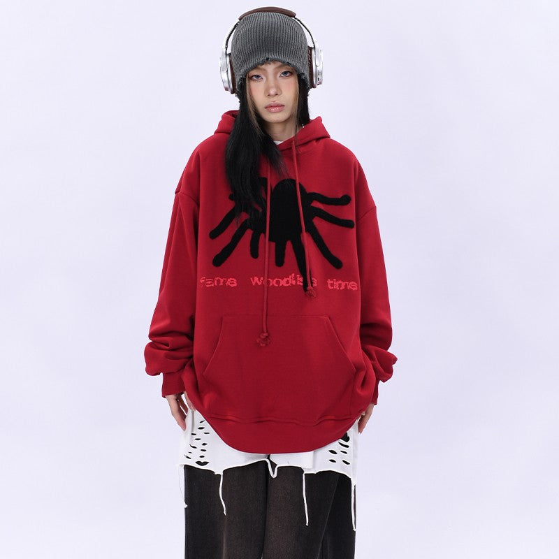 Hoodies original autumn spider flocking embroidery for men and women oversize unisex