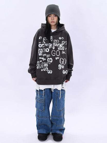 Hoodies Letter Graffiti Design Hooded Sweater for Men and Women Pullover Top