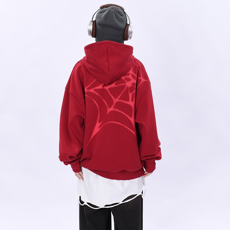 Hoodies original autumn spider flocking embroidery for men and women oversize unisex