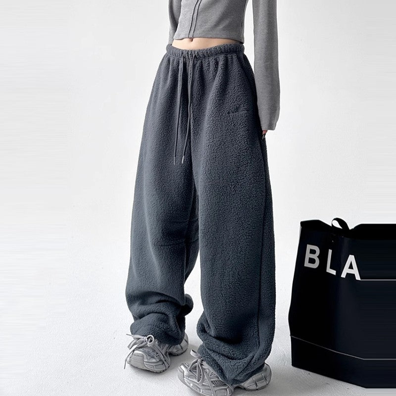 Polar fleece sweatpants women winter high waist casual warm pants