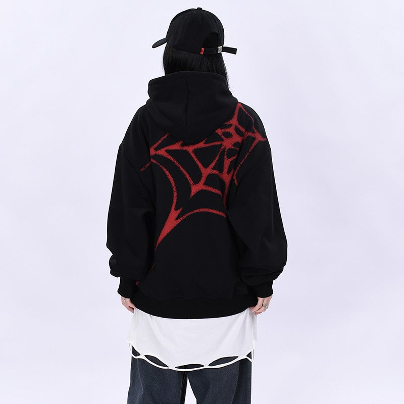 Hoodies original autumn spider flocking embroidery for men and women oversize unisex