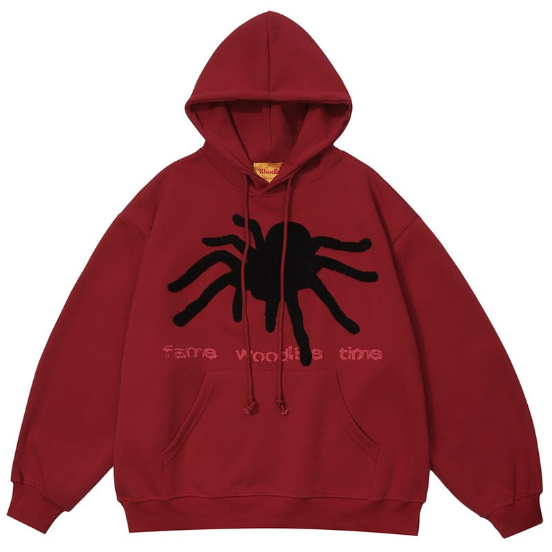 Hoodies original autumn spider flocking embroidery for men and women oversize unisex