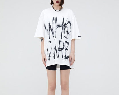 Who care letter hand-painted oversize unisex short-sleeved T-shirt