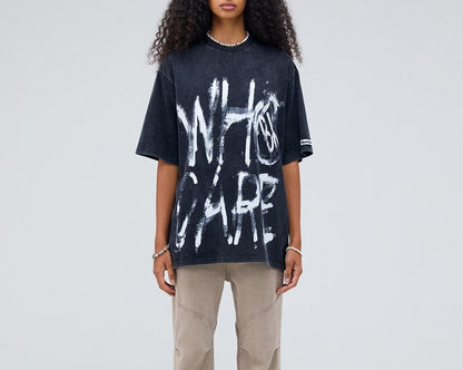 Who care letter hand-painted oversize unisex short-sleeved T-shirt