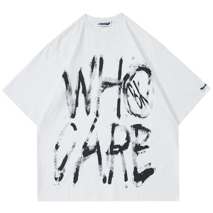 Who care letter hand-painted oversize unisex short-sleeved T-shirt