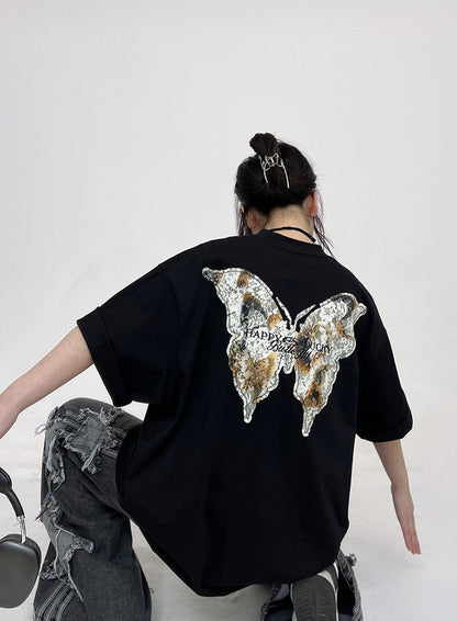 T-shirt for Burnt Flower Butterfly Heavyweight Oversize Unisex Versatile Top