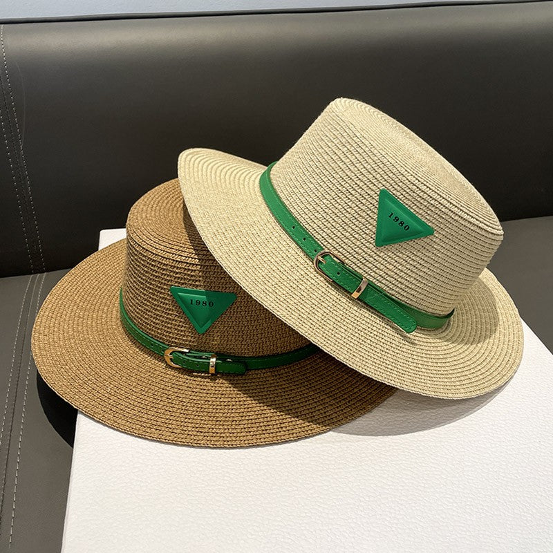 Triangle Grass Knitted Flat Top Hat Summer Beach Sunshade Hat