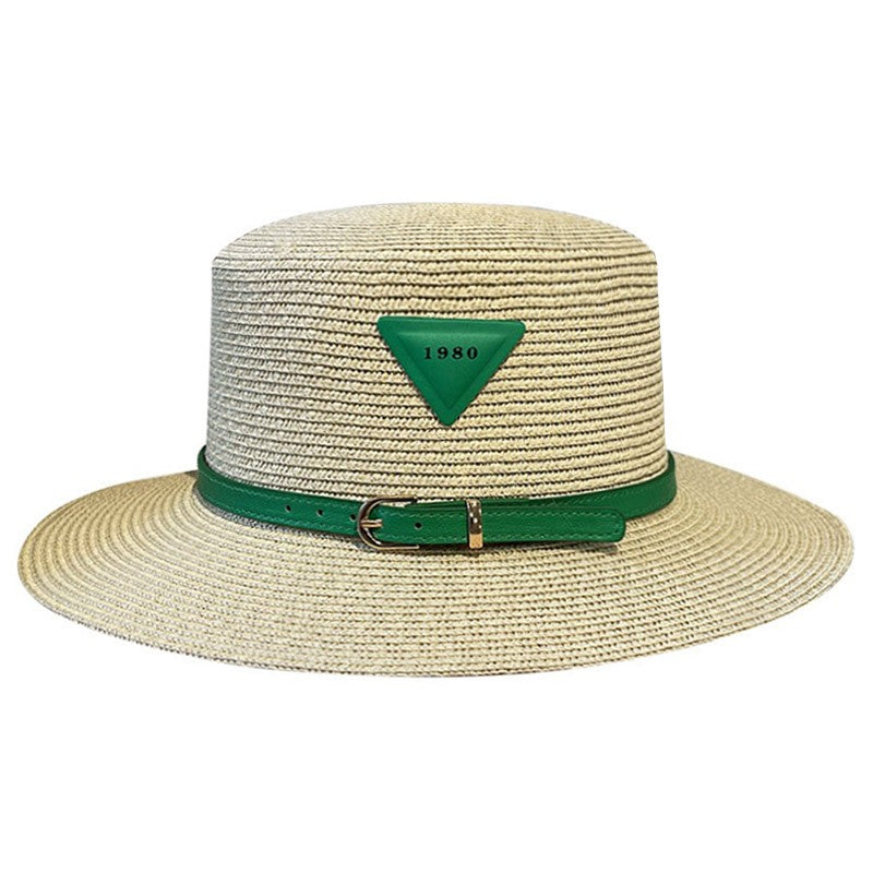 Triangle Grass Knitted Flat Top Hat Summer Beach Sunshade Hat