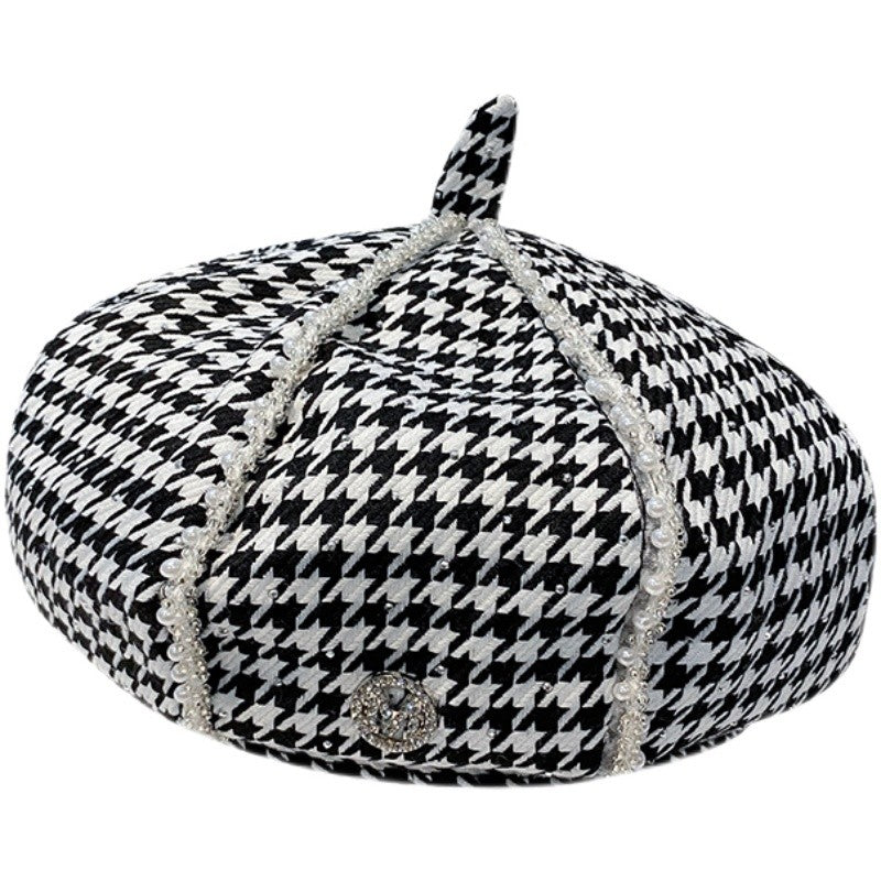 Plaid black and white beret spring versatile fashion painter hat