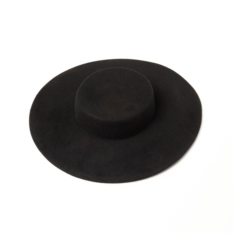 Shallow Flat Top Hat Big Eaf Woolen Hat Big brim Hat Trend