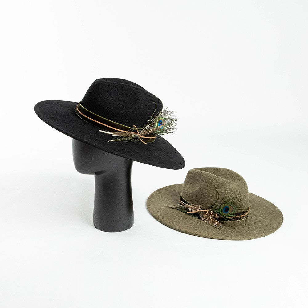 Fashionable Casual Weaving hat with Feather Decoration Big Eaves Wool Jazz Top Hat