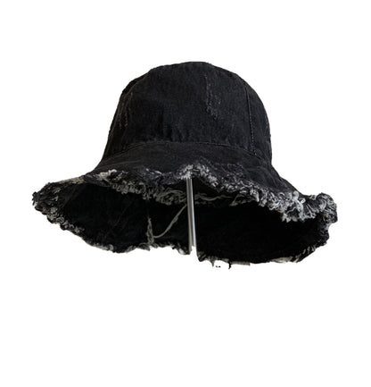 Rough edge denim fisherman hat for women's spring and summer outdoor sunshade hat