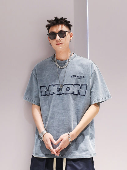 Simple Embroidery Denim Camicia da uomo Letter T-shirt Summer Unisex T-shirts