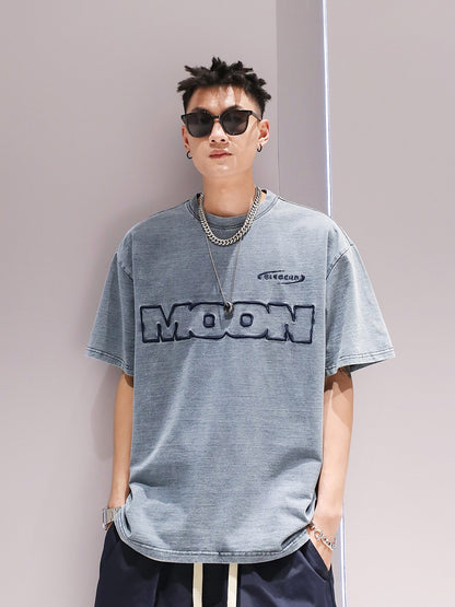 Simple Embroidery Denim Camicia da uomo Letter T-shirt Summer Unisex T-shirts