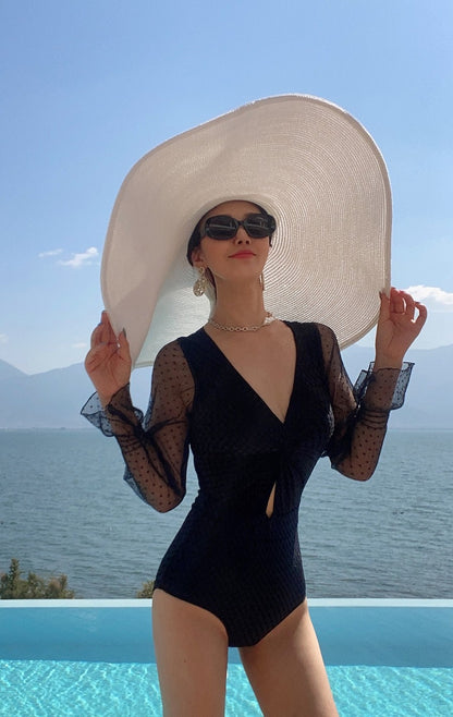 Straw hat big brim hat with sun protection Hepburn style white hat