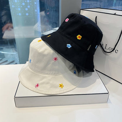 Cute Flower Embroidered Fisherman Hat Women's Summer Pot Hat