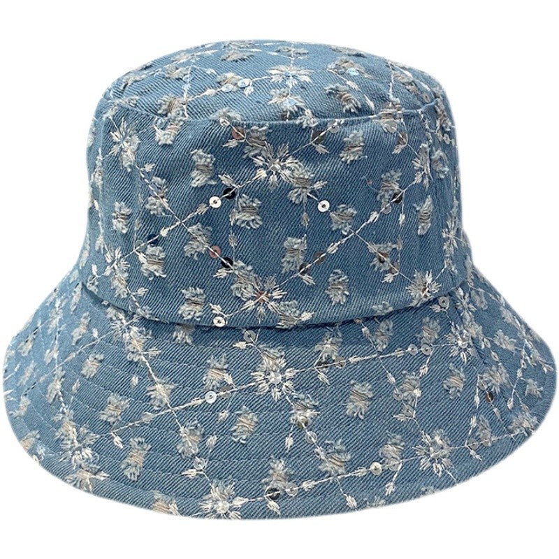 Sequin Cowboy Fisherman Hat Women Casual Flower Pot Hat