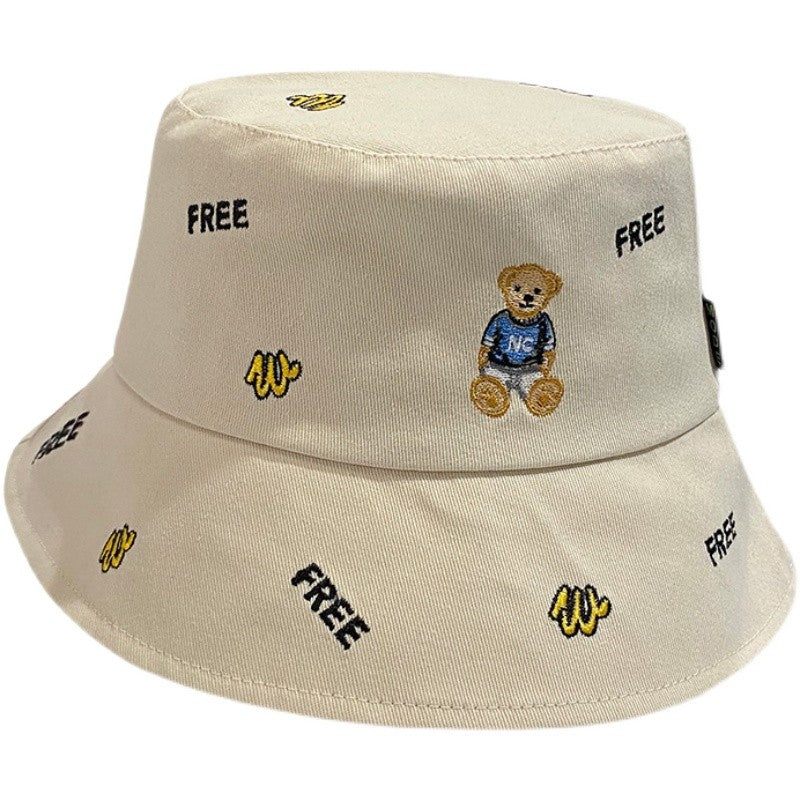 Bucket teddy bear fisherman hat female spring and summer embroidery hat