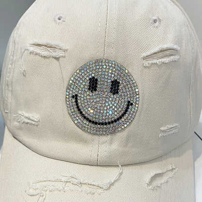 Rhinestone Smiley Face Baseball Cap W