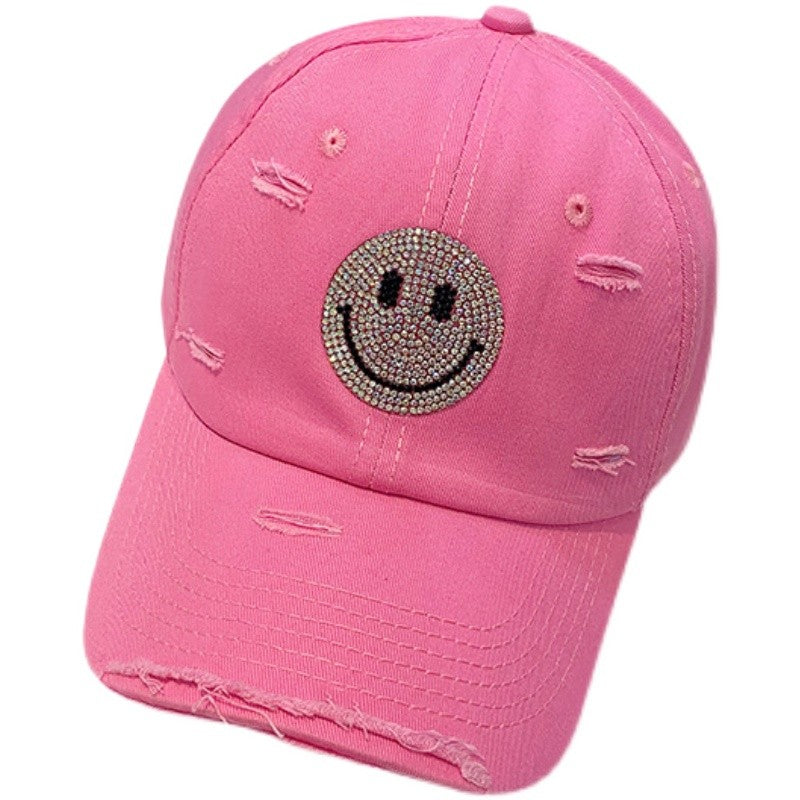 Rhinestone Smiley Face Baseball Cap W