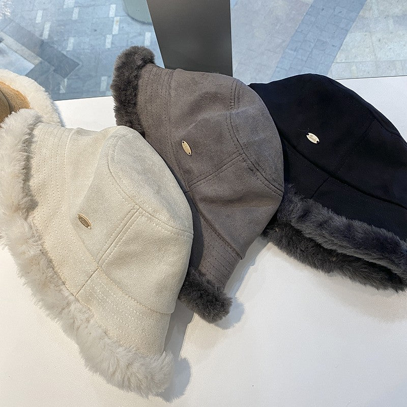 Winter versatile plush fisherman hat for women