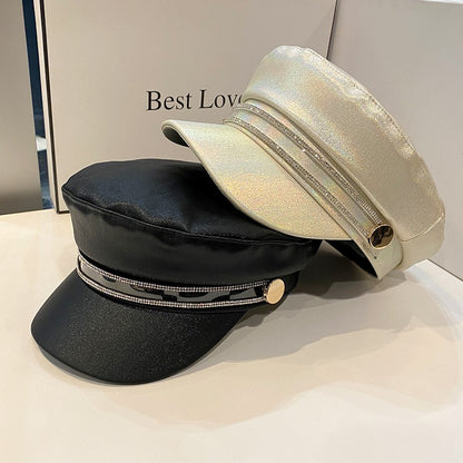 PU leather flat-top hat women's spring and autumn peaked hat fashionable beret