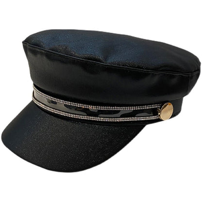 PU leather flat-top hat women's spring and autumn peaked hat fashionable beret