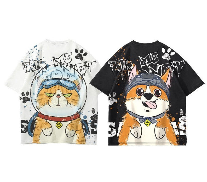 Cartoon graphic couple wear T-shirt short sleeves