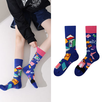 Trendy socks original men and women cartoon creative middle tube cotton socks