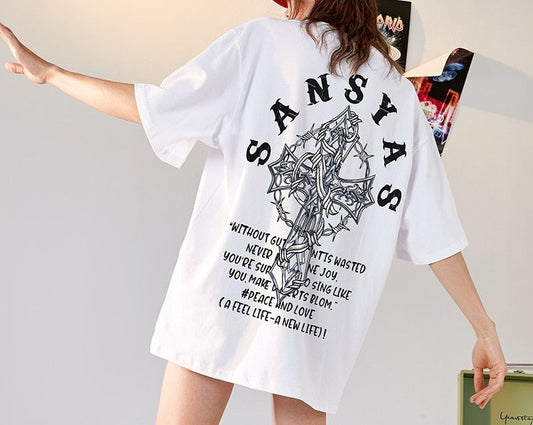 Cross T-shirt oversize cotton unisex short sleeved high street