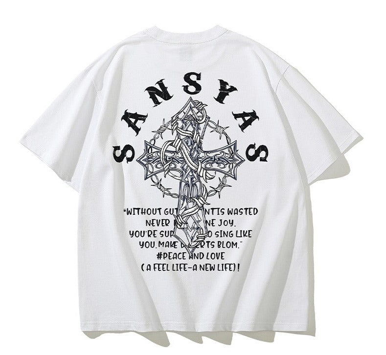 Cross T-shirt oversize cotton unisex short sleeved high street