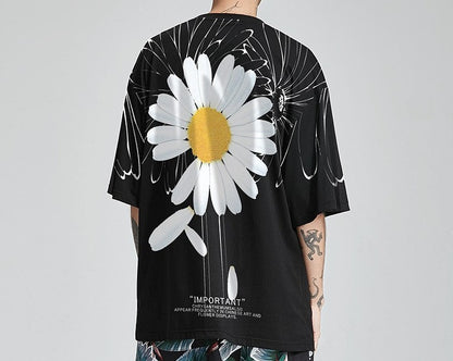 Original t-shirt hand-painted daisy print oversize unisex couple T-shirt