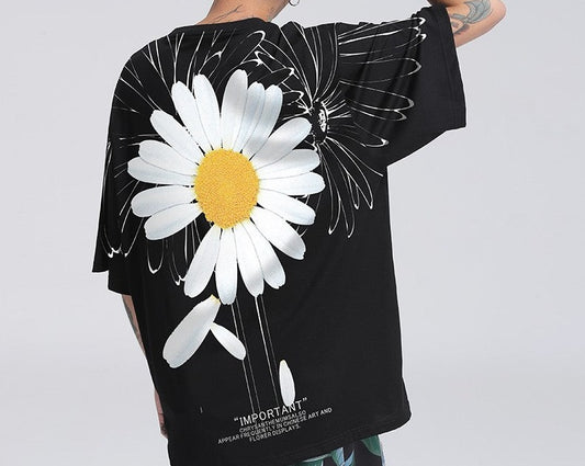 Original t-shirt hand-painted daisy print oversize unisex couple T-shirt