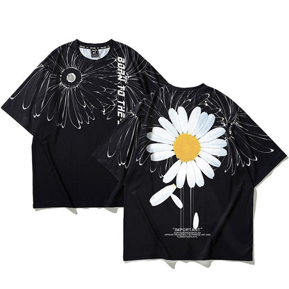 Original t-shirt hand-painted daisy print oversize unisex couple T-shirt