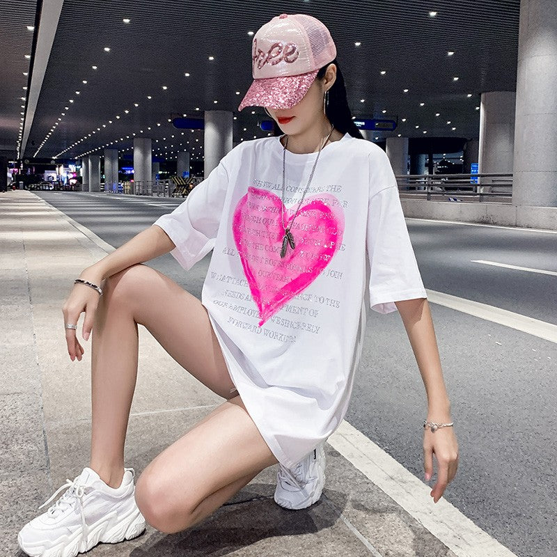 Oversize Women Love Letter Short sleeved T-shirt Summer Casual Top