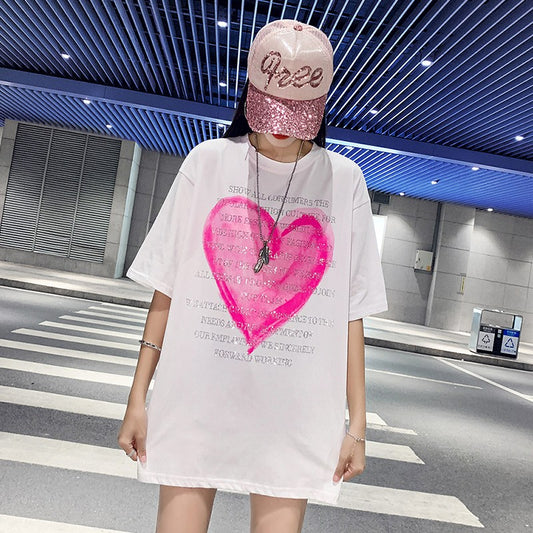 Oversize Women Love Letter Short sleeved T-shirt Summer Casual Top