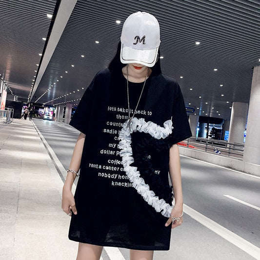 Women oversize hot t-shirt diamond heart short sleeved t-shirt street style