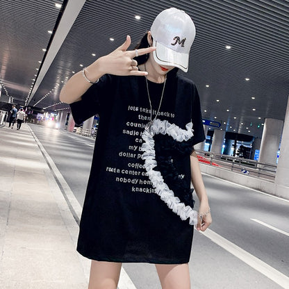 Women oversize hot t-shirt diamond heart short sleeved t-shirt street style