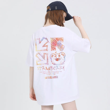 Bear printed T-shirt summer loose fitting top