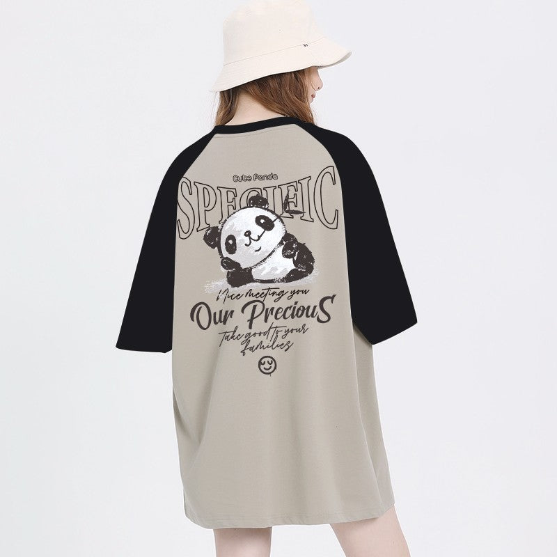 Panda T-shirt coffee American retro pure cotton