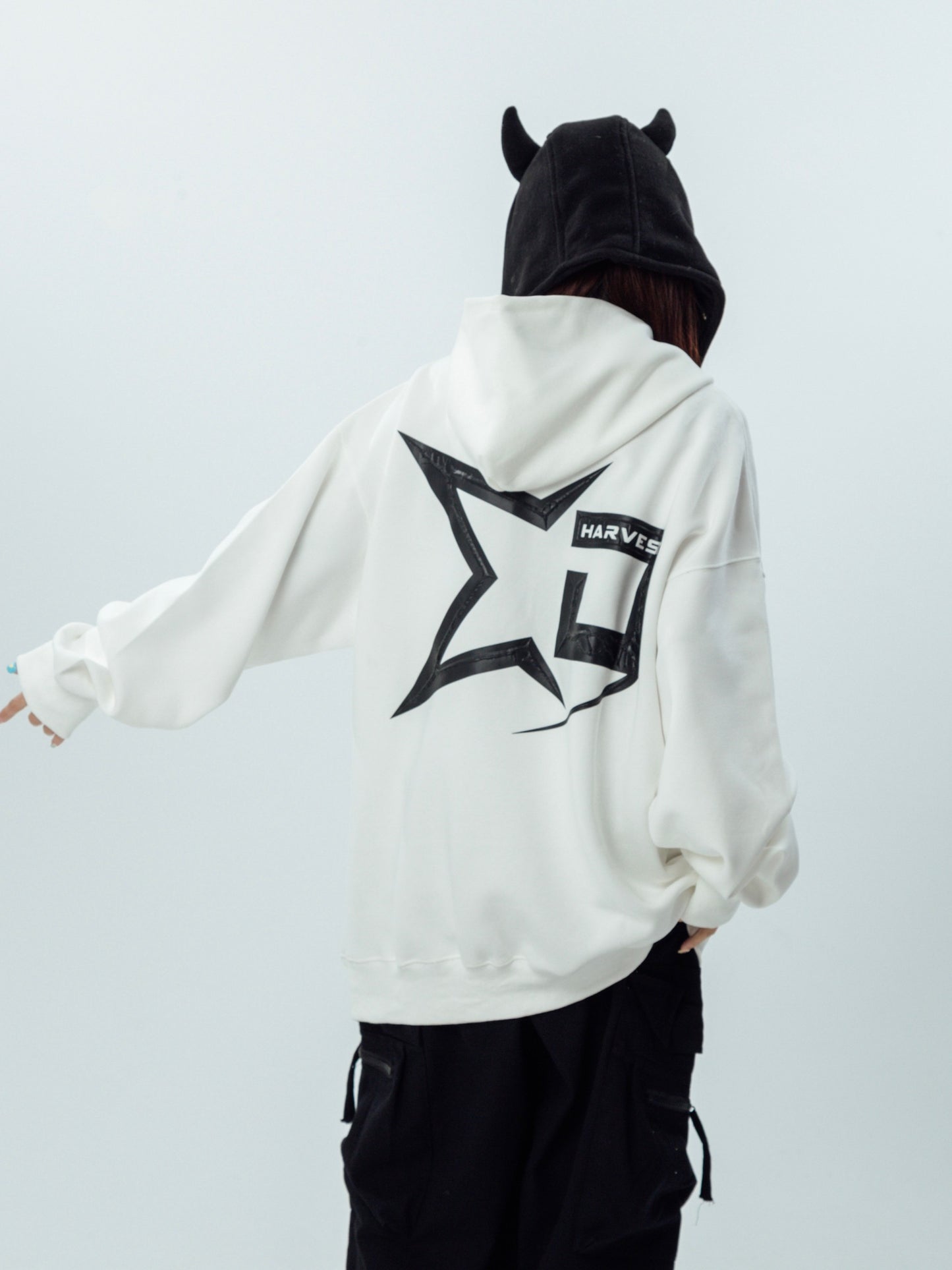 Fashionable retro star printed hooded sweatshirt for loose top hoodies