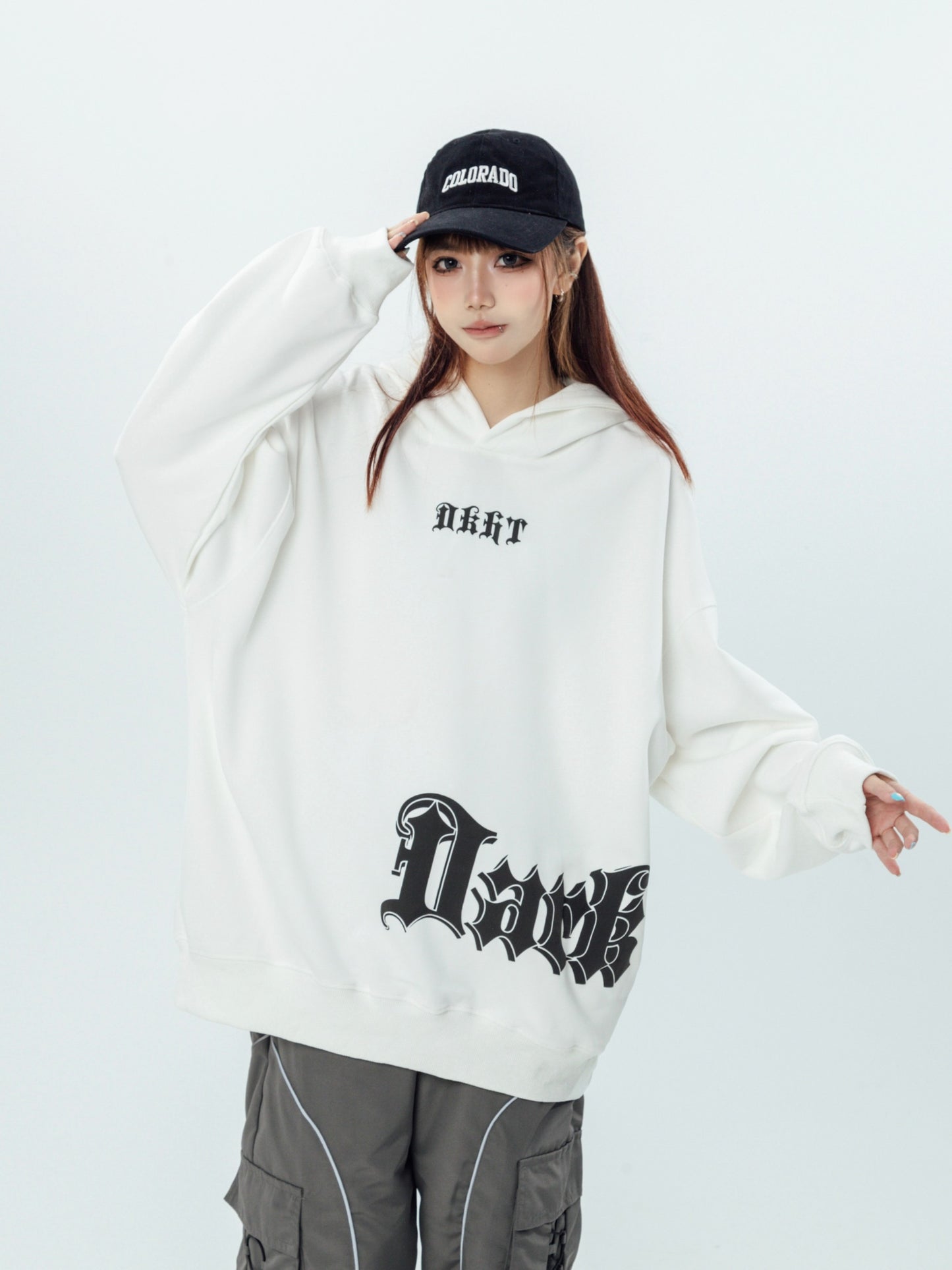 Gothic letter print hoodies sweatshirt for women loose top