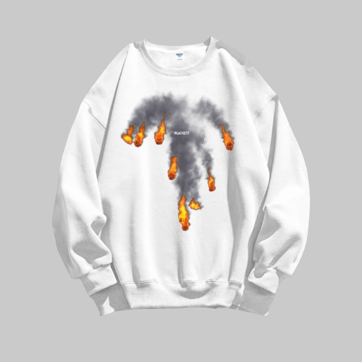 Flame graphic cotton sweatshirt unisex oversize round neck top