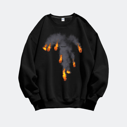 Flame graphic cotton sweatshirt unisex oversize round neck top