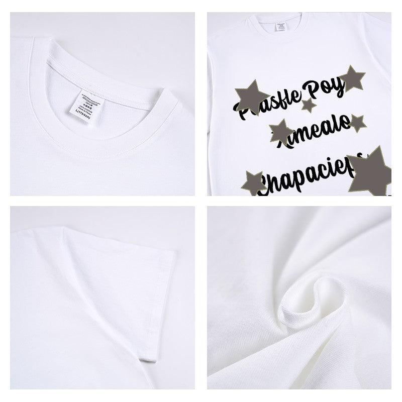 Creative letter t-shirt stars casual oversize unsex heavy cotton top